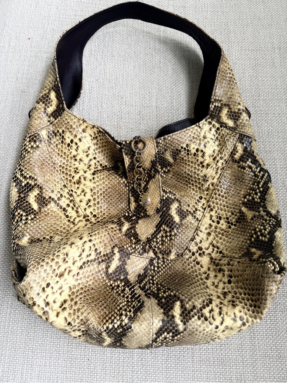 Stuart Weitzman Snake Print Hobo Shoulder Bag in Beige